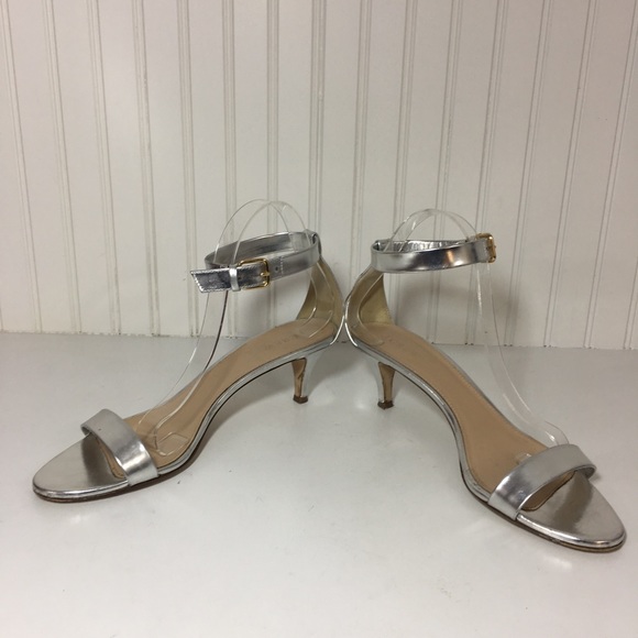 metallic kitten heel sandals